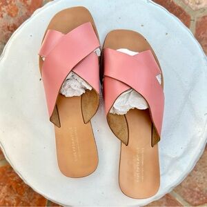 Saks Leather Criss Cross Slides in Pink